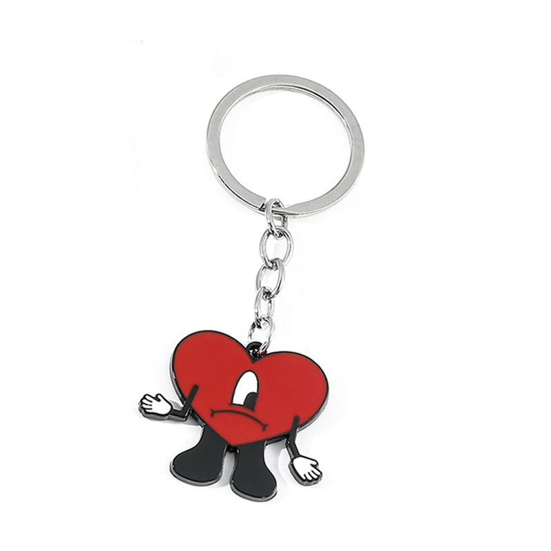 Hip Hop Trend Bad Bunny Necklace Cosplay Singer Rabbit Red Heart Pendant Neck Chain Cute keychain Decoration Jewelry Accessories