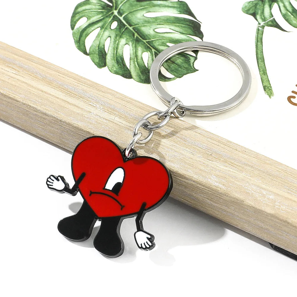 Hip Hop Trend Bad Bunny Necklace Cosplay Singer Rabbit Red Heart Pendant Neck Chain Cute keychain Decoration Jewelry Accessories