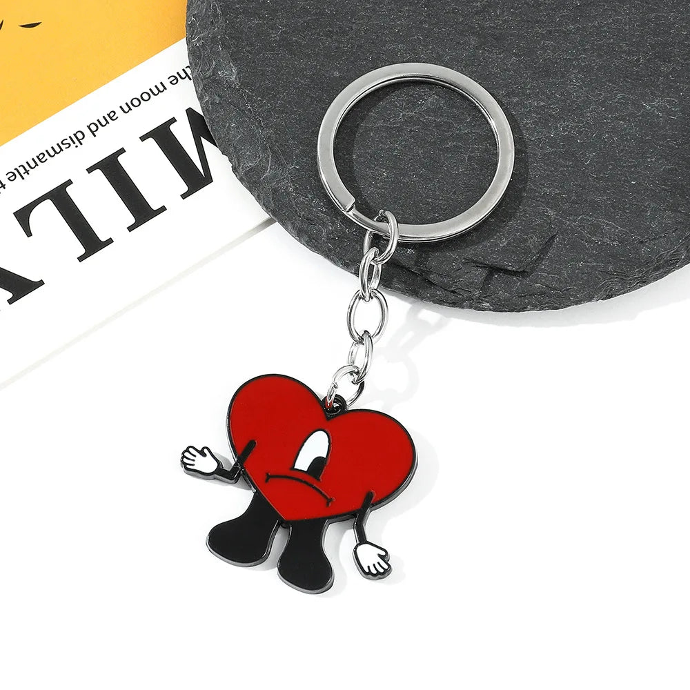 Hip Hop Trend Bad Bunny Necklace Cosplay Singer Rabbit Red Heart Pendant Neck Chain Cute keychain Decoration Jewelry Accessories