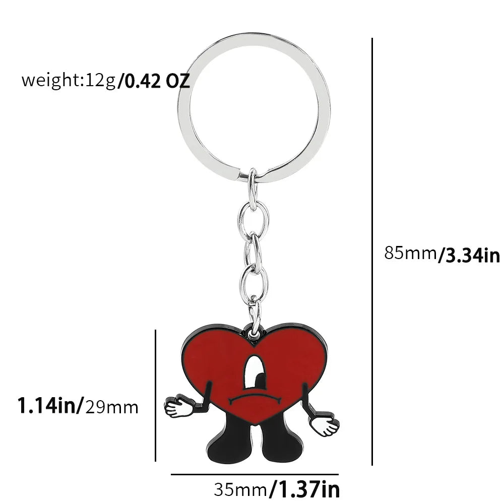 Hip Hop Trend Bad Bunny Necklace Cosplay Singer Rabbit Red Heart Pendant Neck Chain Cute keychain Decoration Jewelry Accessories