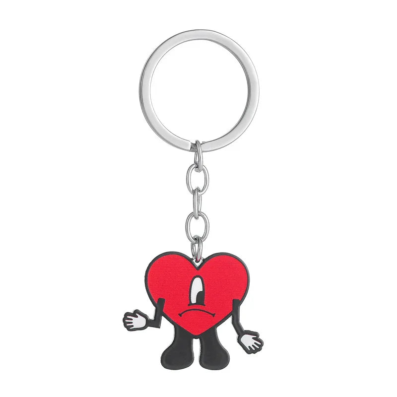 Hip Hop Trend Bad Bunny Necklace Cosplay Singer Rabbit Red Heart Pendant Neck Chain Cute keychain Decoration Jewelry Accessories