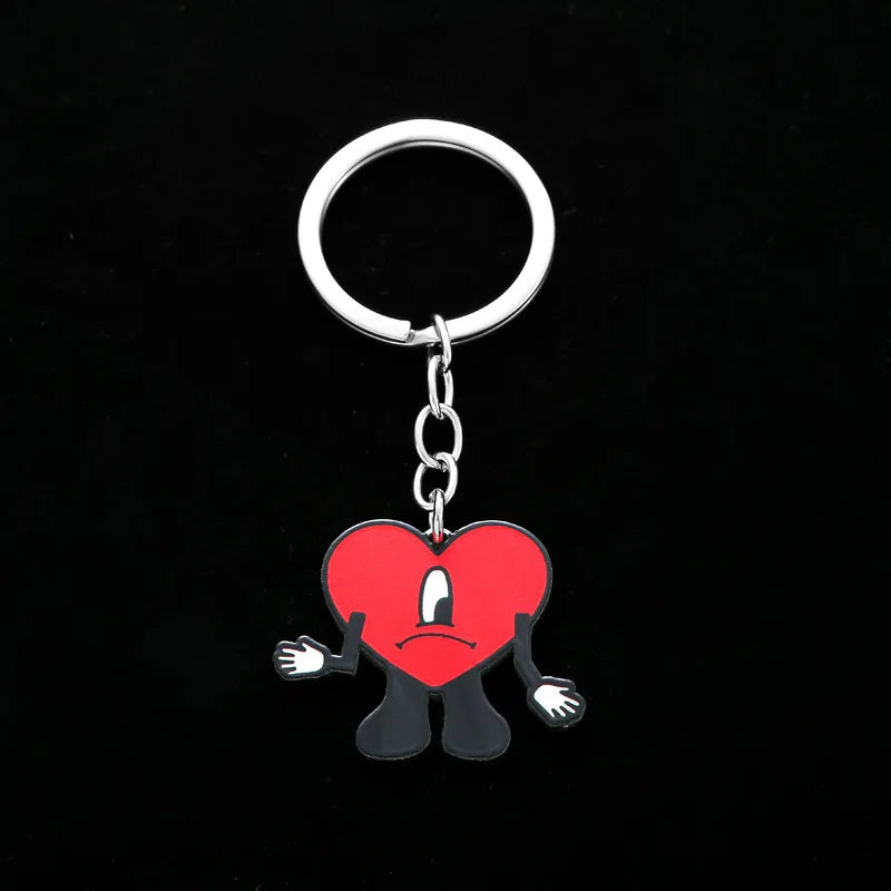 Hip Hop Trend Bad Bunny Necklace Cosplay Singer Rabbit Red Heart Pendant Neck Chain Cute keychain Decoration Jewelry Accessories